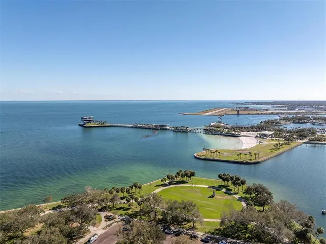 a view of a lake with a city view