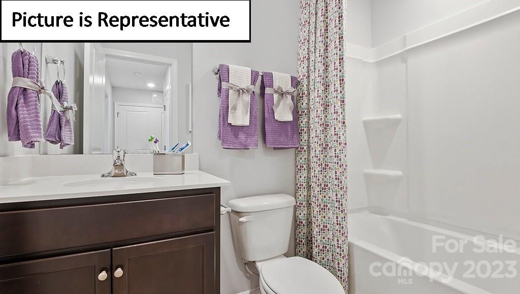 9027 Lowfalls Lane Charlotte, NC 28216 - Photo 25 of 27 a bathroom with a sink a toilet and shower curtain