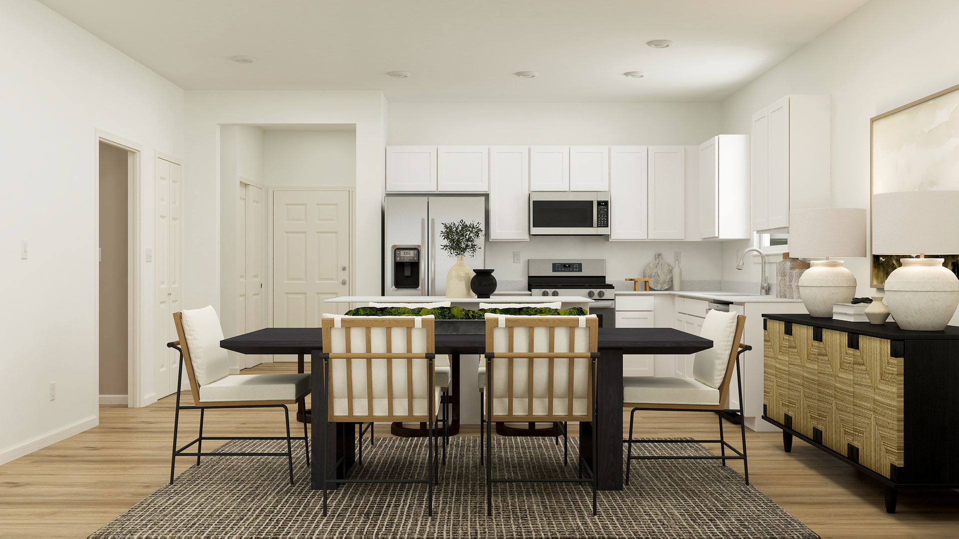 408 Cottrell Lane Aurora, IL 60506 - Photo 7 of 17 a kitchen with a dining table chairs and a refrigerator
