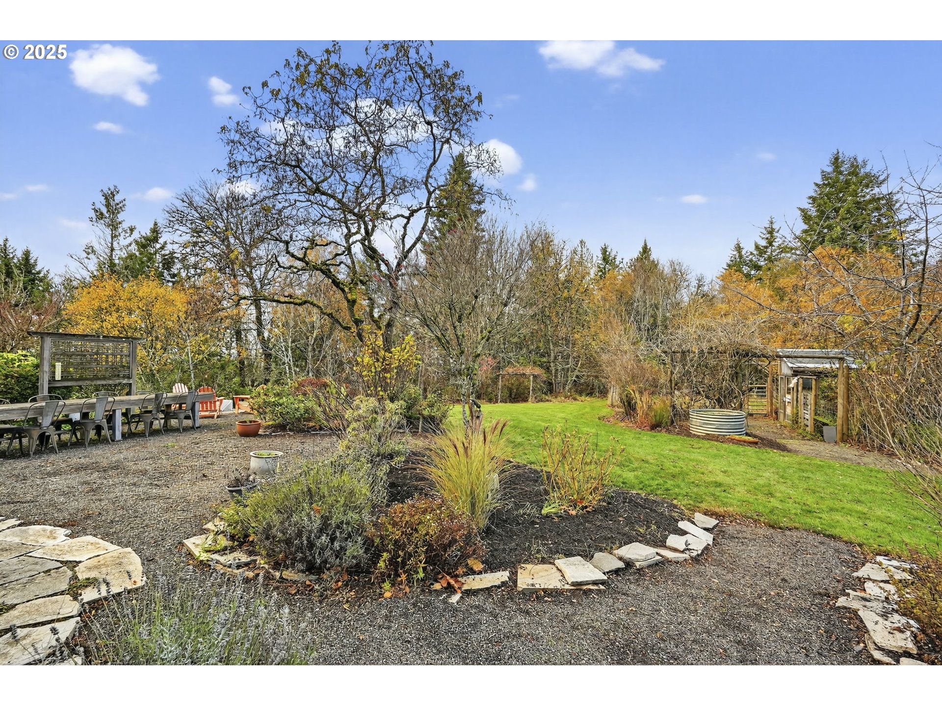 13162 Northwest McNamee Road Portland, OR 97231 - Photo 41 of 48 a backyard of a house with a yard and outdoor seating