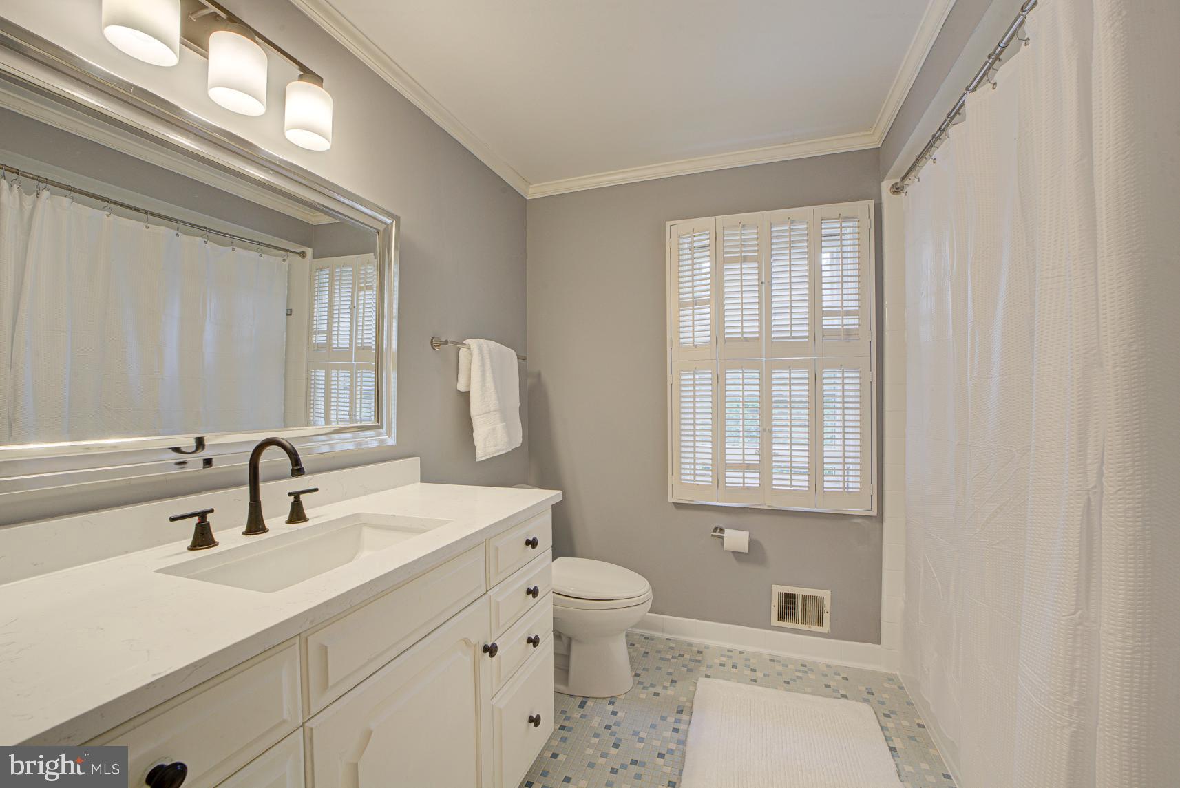 9116 Wooden Bridge Road Potomac, MD 20854 - Photo 18 of 22 a bathroom with a toilet a sink a mirror and a window