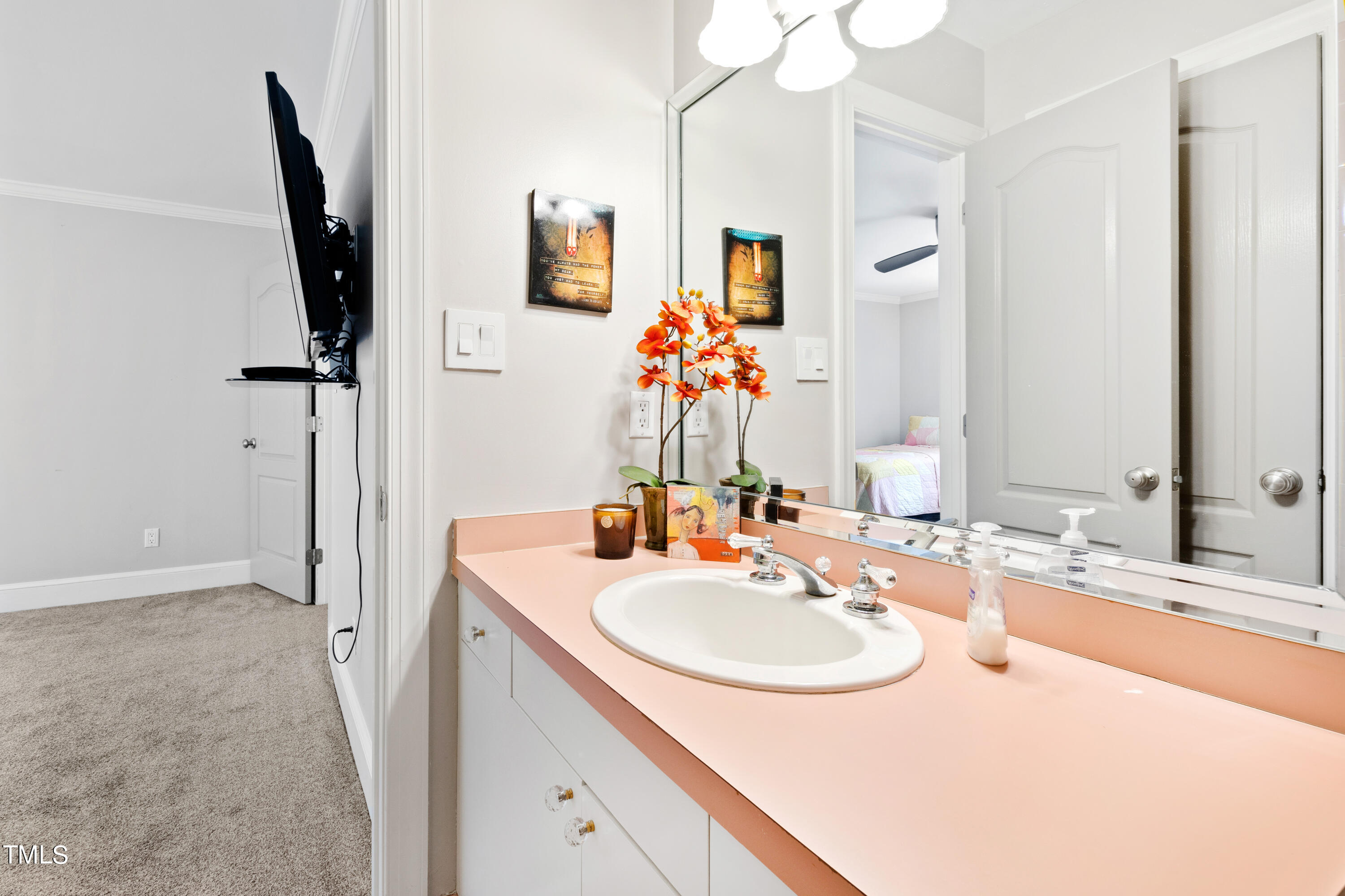 1605 Quaker Ridge Point Raleigh, NC 27615 - Photo 35 of 54 a bathroom with double vanity sink and a mirror