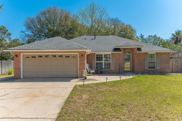 front view of a house with a patio