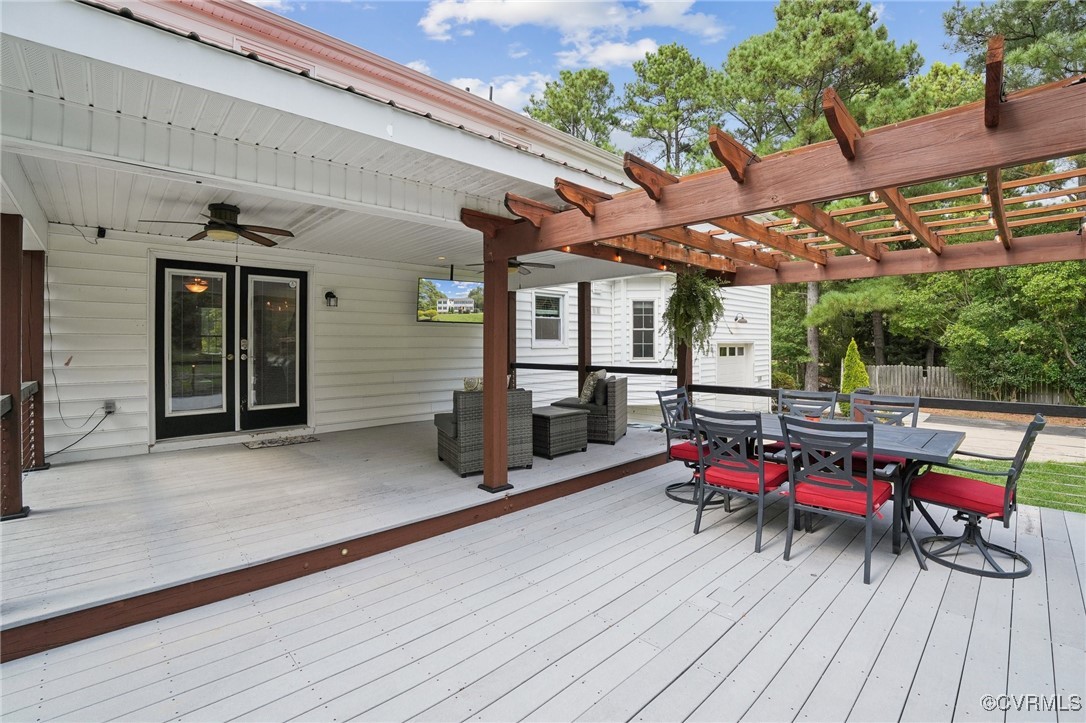 7101 Conifer Road Richmond, VA 23237 - Photo 7 of 50 a view of deck with table and chairs with wooden floor and fence