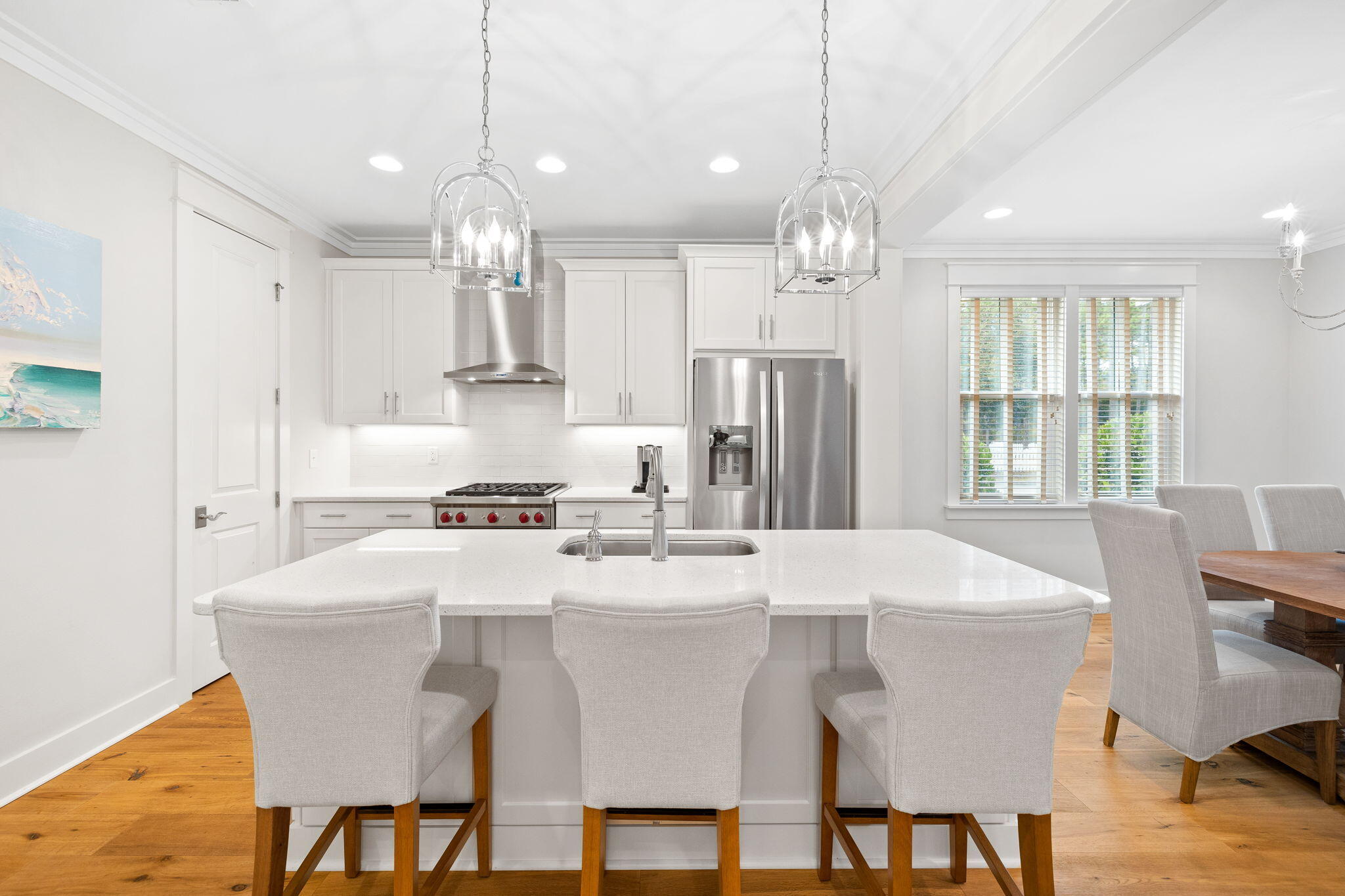 178 Jack Knife Drive Inlet Beach, FL 32461 - Photo 24 of 69 a kitchen with stainless steel appliances granite countertop a dining table chairs stove and refrigerator