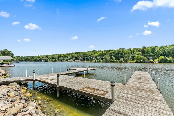 a view of a lake with outdoor space