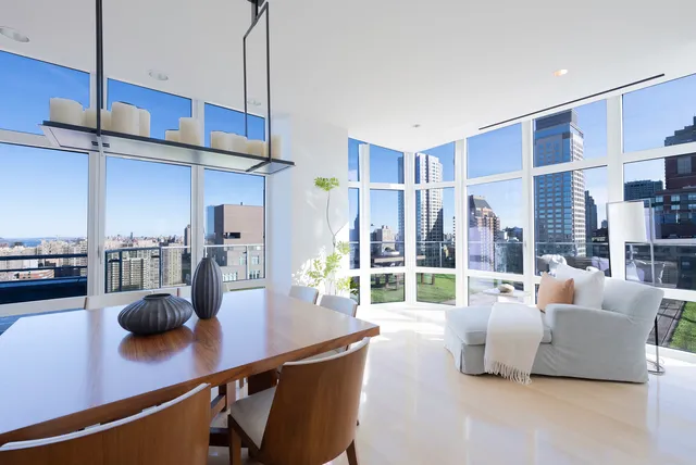 a city view with tall buildings