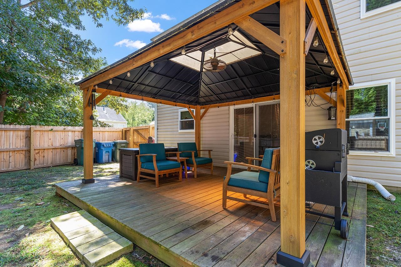 6 Esterbrook Court Durham, NC 27703 - Photo 27 of 31 a view of backyard with outdoor seating and wooden fence