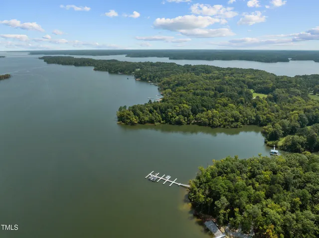a view of a lake with a city
