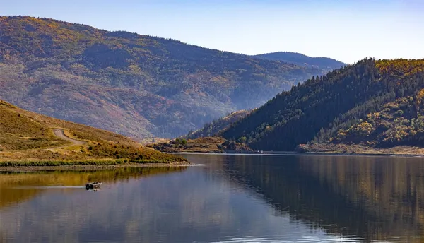 a view of a lake with a mountain