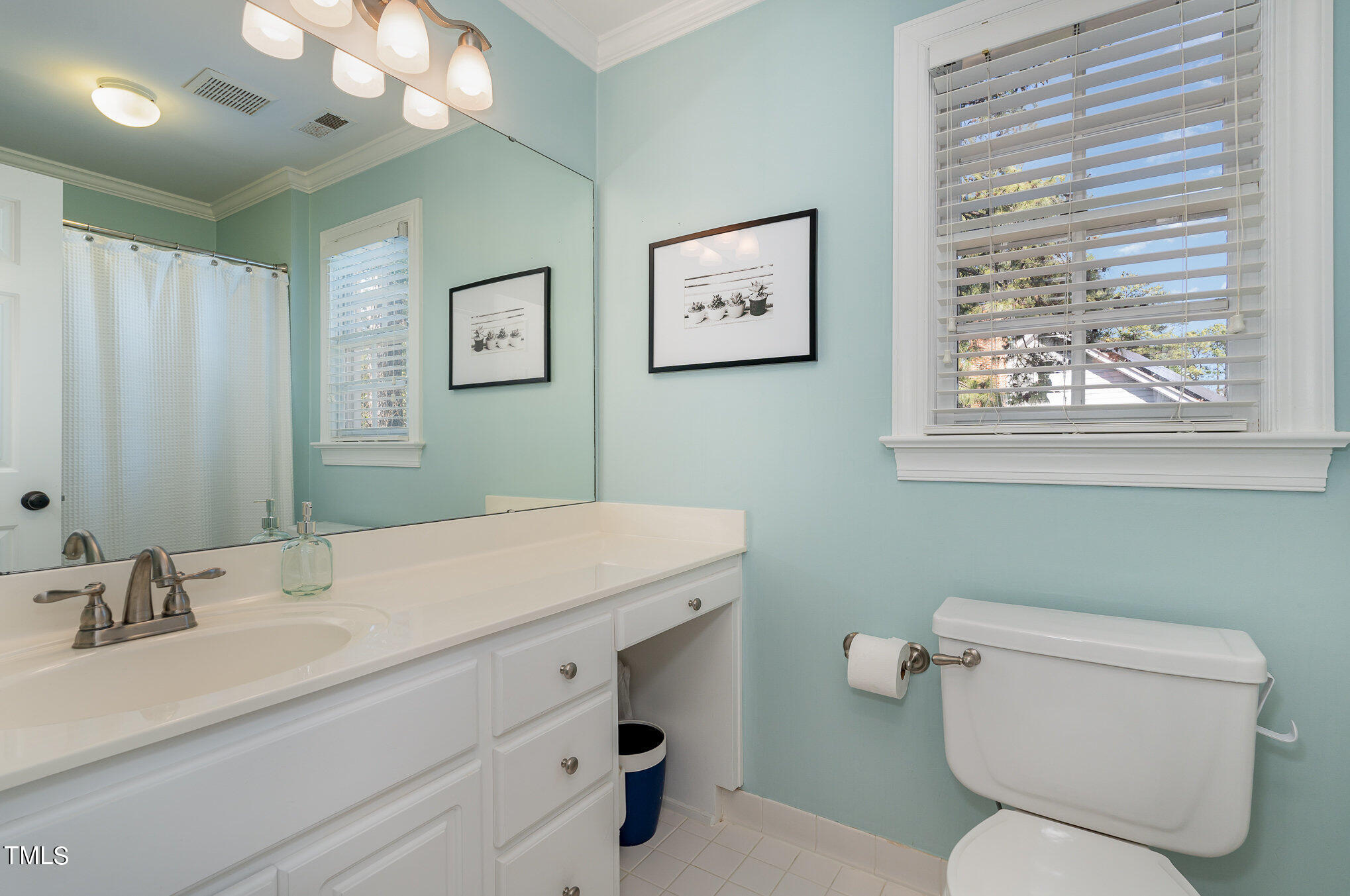 2500 Harptree Court Raleigh, NC 27613 - Photo 28 of 44 a bathroom with a granite countertop toilet sink and a mirror