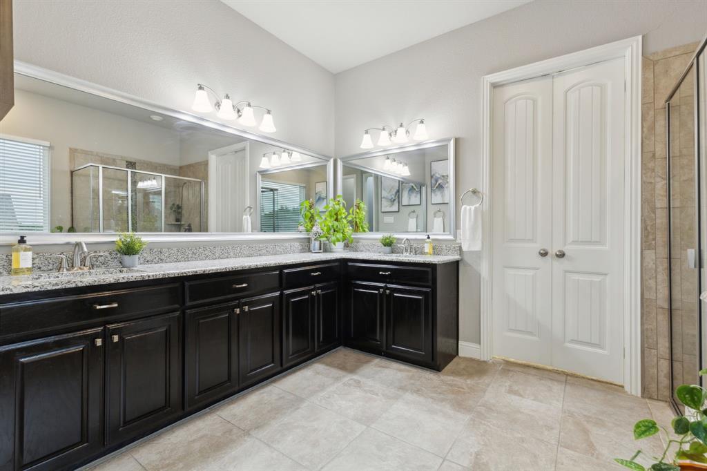 2610 Sunset Bay Lane Nevada, TX 75173 - Photo 21 of 34 a spacious bathroom with a granite countertop sink and a mirror