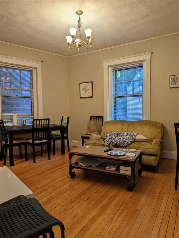 174 Winthrop Road, Unit 2 Brookline, MA 02445 - Photo 3 of 9 a living room with furniture a dining table and paintings on the wall