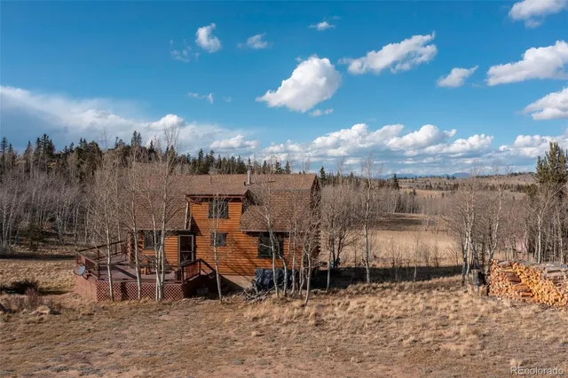 a view of a park with large trees