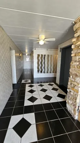 a black and white checkered floor