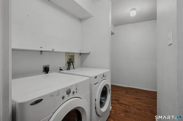 a utility room with dryer and washer