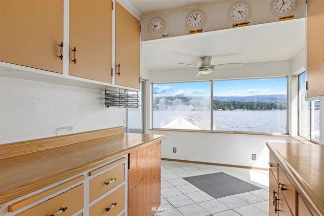 a view of a kitchen with a window