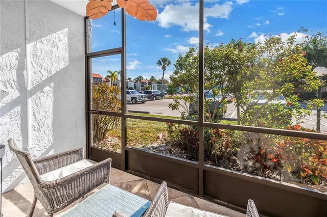 a view of a building from a balcony