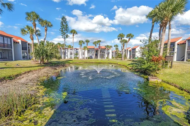 a view of a town with palm trees