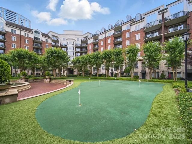 a building view with a garden space