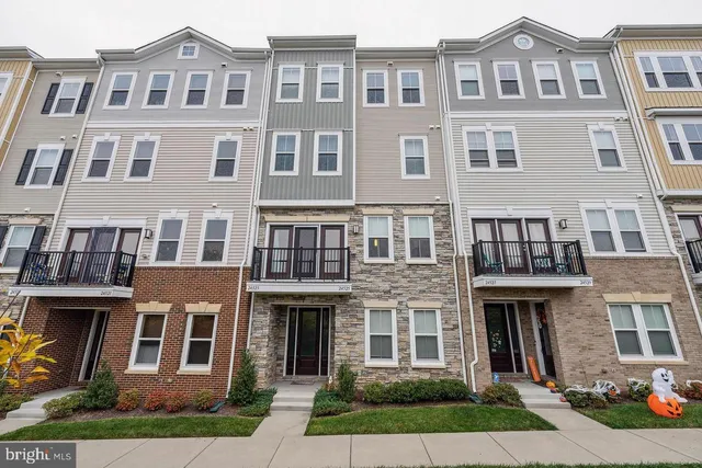 a front view of a brick building