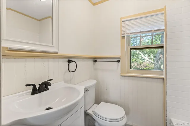 a bathroom with a sink a toilet and a window