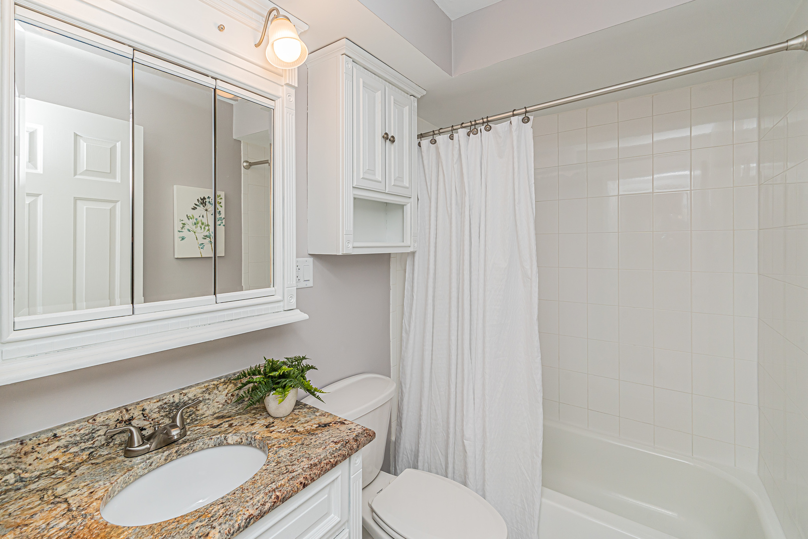 1480 Busse Road, Unit 1D Mount Prospect, IL 60056 - Photo 20 of 34 a bathroom with a granite countertop sink toilet and shower