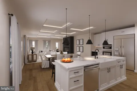 a kitchen with stainless steel appliances granite countertop a sink dishwasher and a refrigerator with wooden floor