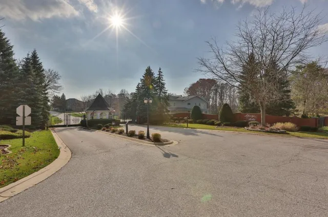 a view of a park with swings and slides