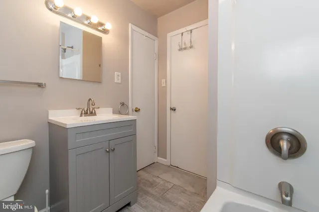 a bathroom with a bathtub