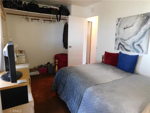 a view of a bedroom with baby closet