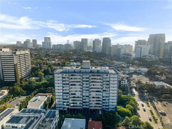 a city view with tall buildings