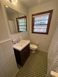 a bathroom with a sink a toilet and mirror