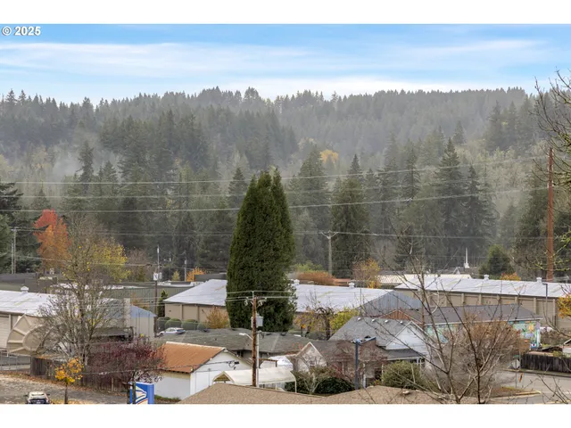 an aerial view of residential houses with outdoor space and river