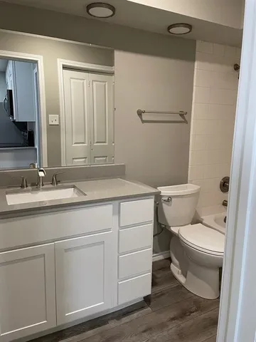 a bathroom with a sink a toilet and vanity