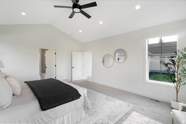 1952 South Comanche Circle Farmington, UT 84025 - Photo 24 of 52 Bedroom featuring ceiling fan, recessed lighting, and a high ceiling