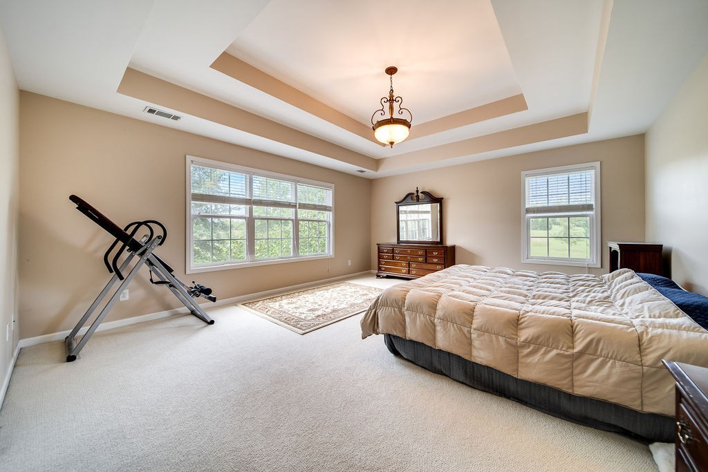 181 Dry Fork Road South Bethpage, TN 37022 - Photo 25 of 52 a spacious bedroom with a bed a chandelier and windows