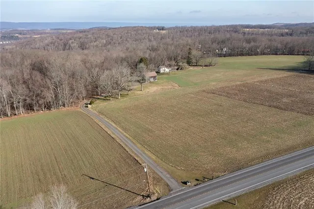 a view of a field with an ocean view