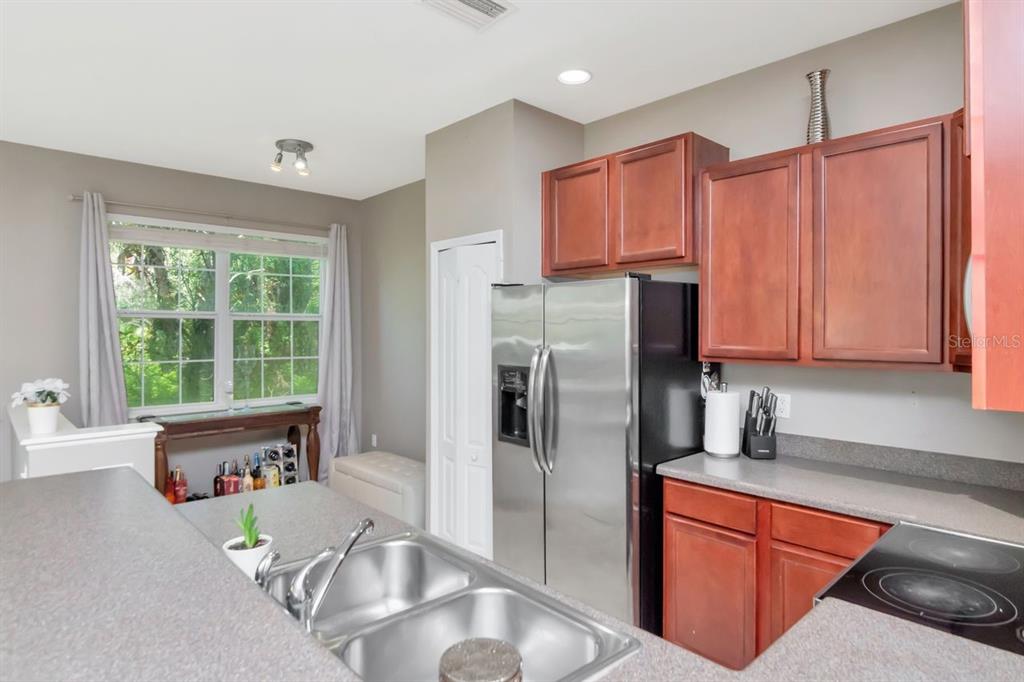 8880 Moonlit Meadows Loop Riverview, FL 33578 - Photo 17 of 43 a kitchen with stainless steel appliances granite countertop a refrigerator a sink and a cabinets