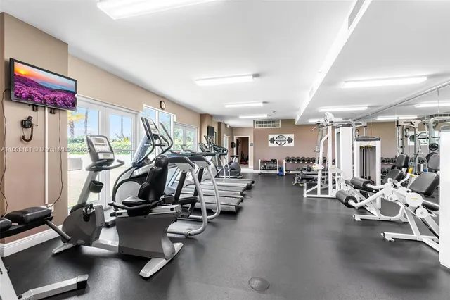 a view of a room with gym equipment