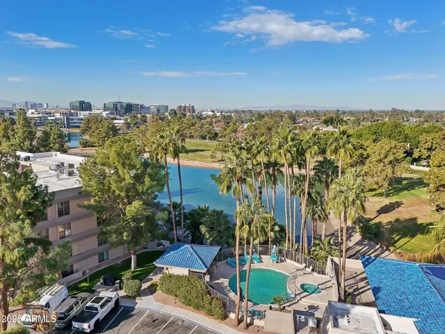 an aerial view of a house with a garden
