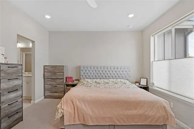 a bedroom with a bed and a closet