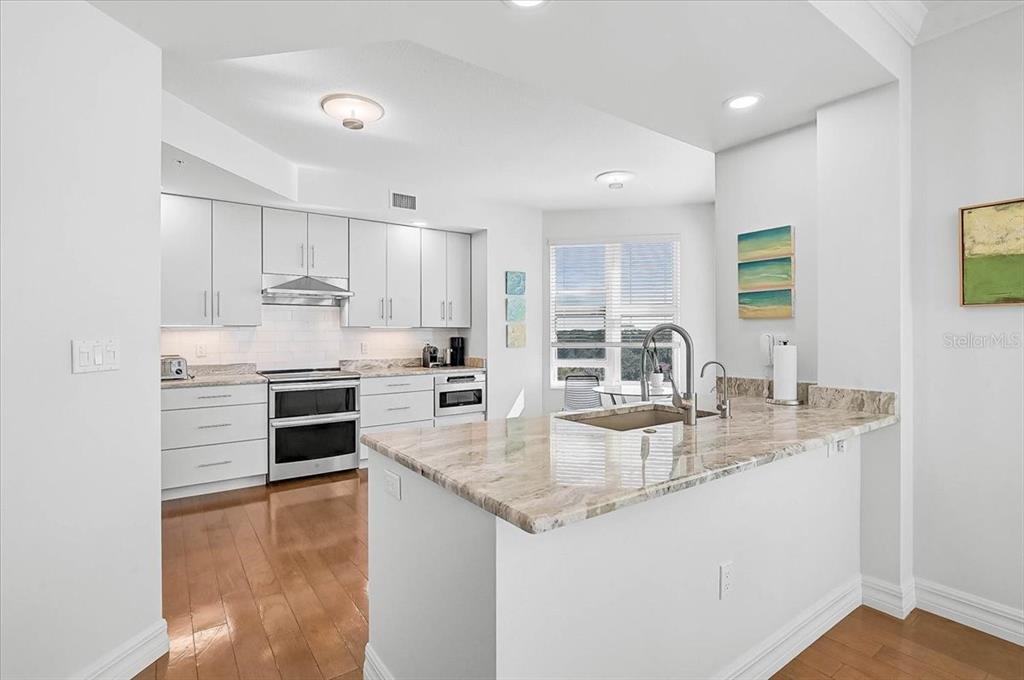 409 North Point Road, Unit 601 Osprey, FL 34229 - Photo 16 of 63 a kitchen with stainless steel appliances granite countertop a sink stove and refrigerator