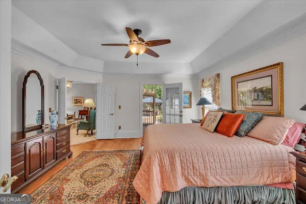 a view of a building from a porch