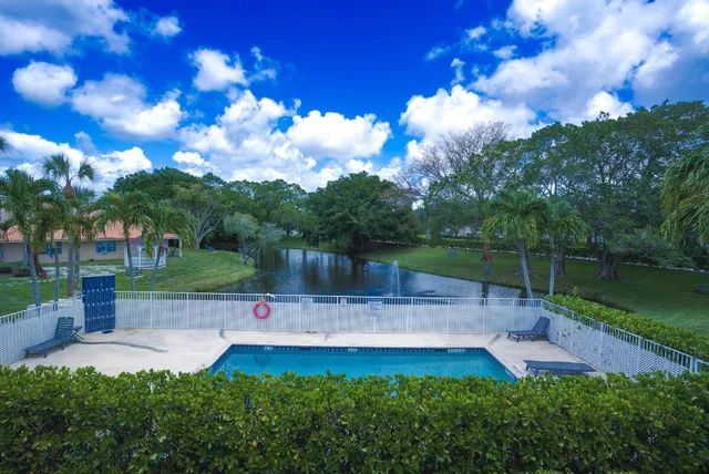 a view of a fountain with a big yard