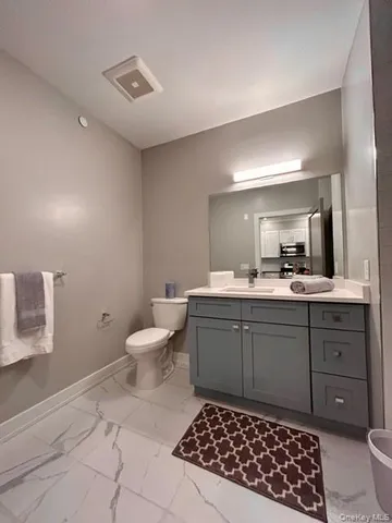 a bathroom with a toilet a sink and a mirror