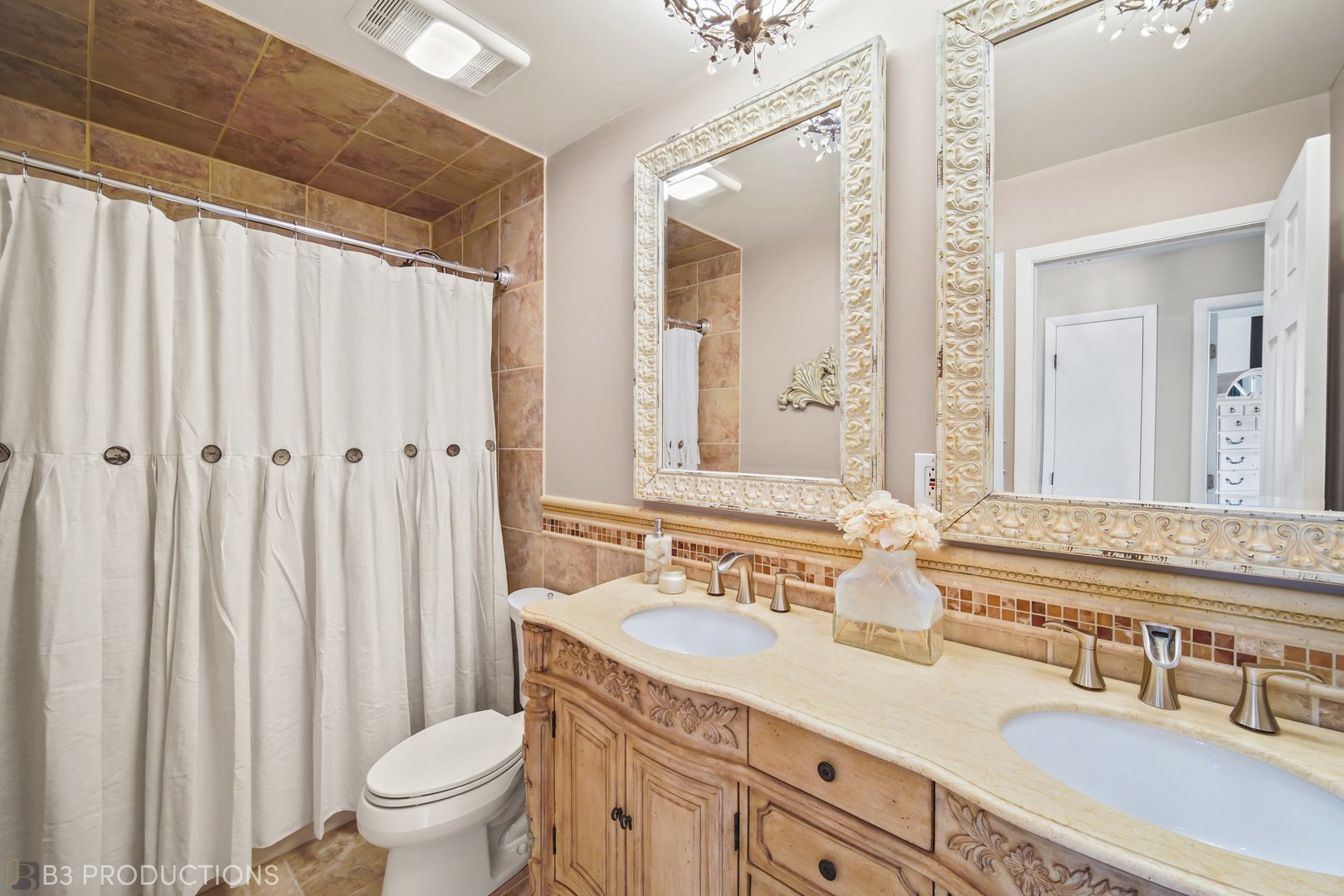 238 Larch Road Frankfort, IL 60423 - Photo 19 of 27 a bathroom with a granite countertop sink a toilet and a mirror