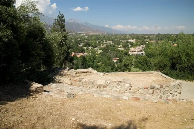 a view of a yard of a building