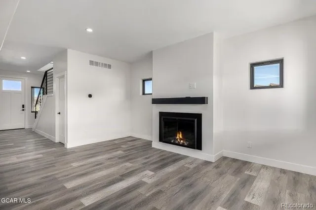 a close view of a fireplace