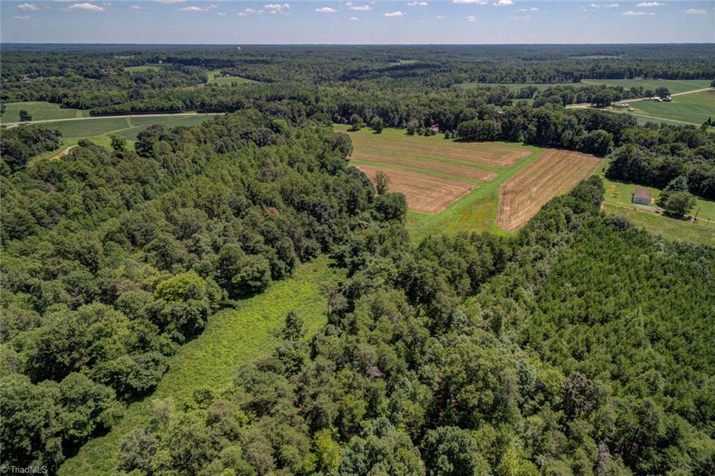 1030 Ellisboro Road Madison, NC 27025 - Photo 4 of 30 Aerial Photo: Taken from the interior of the property, looking back towards some of the fields, barns and house.